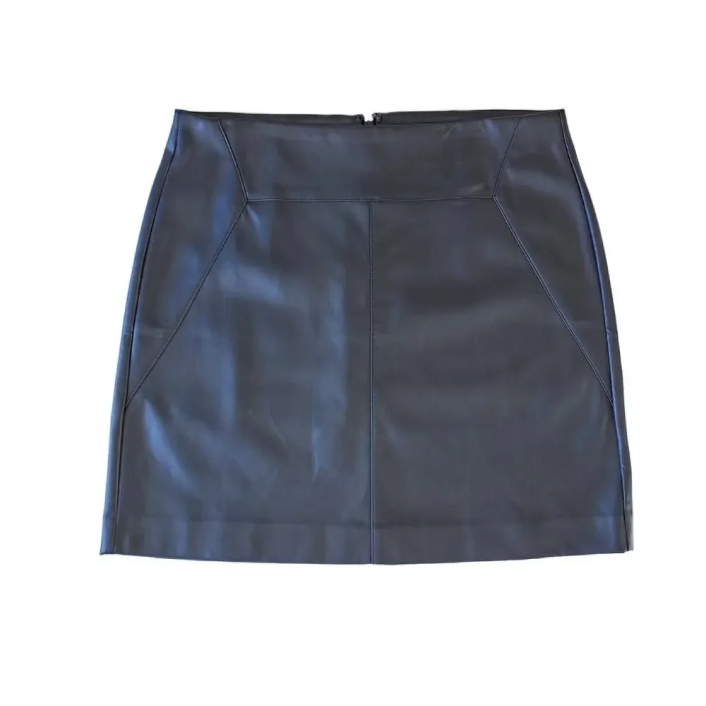 ANN TAYLOR  Faux Leather Skirt Size 12 Petite in Navy Blue